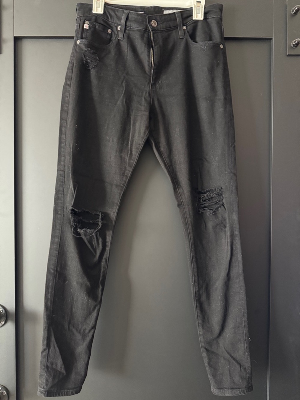 Ag Adriano Goldschmied Black Skinny Distressed Jeans